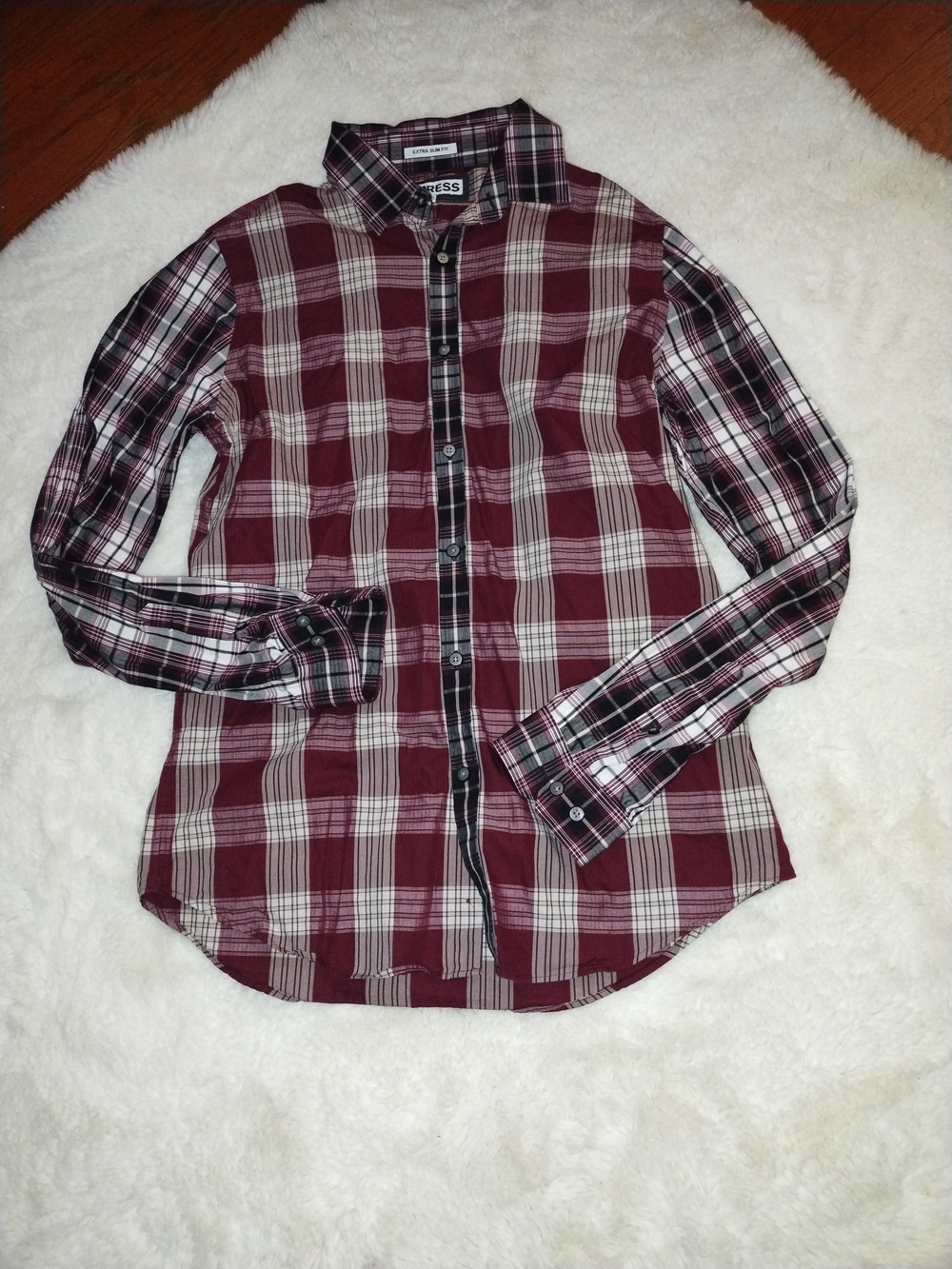 Express Men’s Maroon Plaid Button-Down Shirt